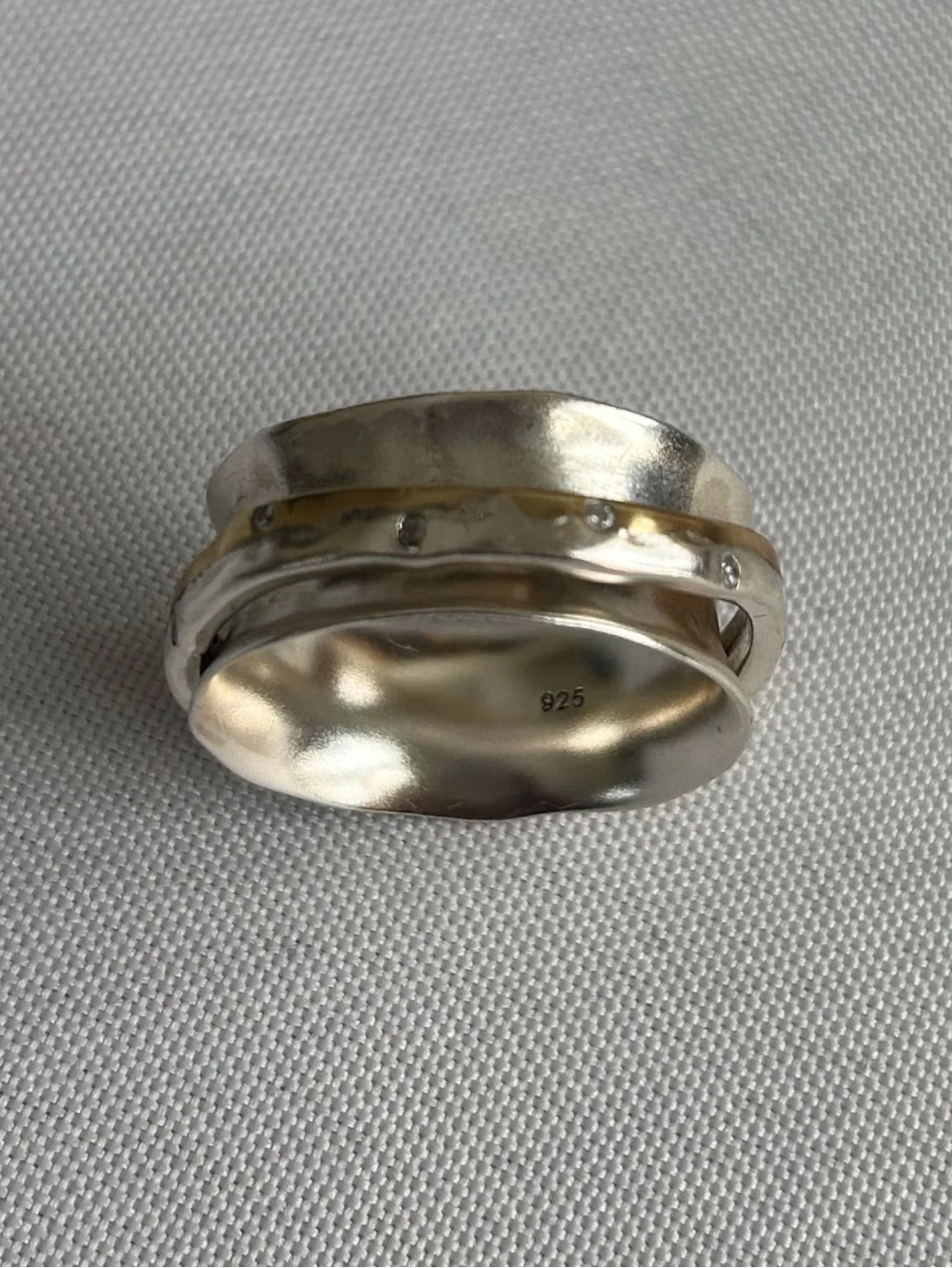 Grace & Heart, Two-Tone Sterling Silver and Brass Spinner Ring - Size 9